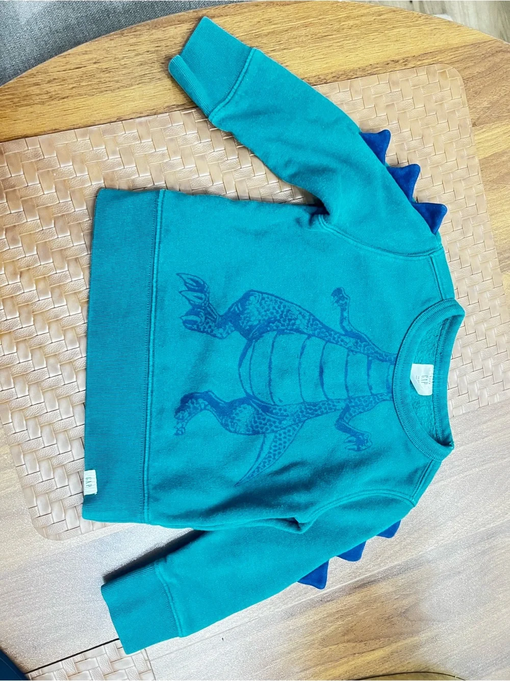 GAP Teal Green Kids Dinosaur Sweatshirt with Spike Detail